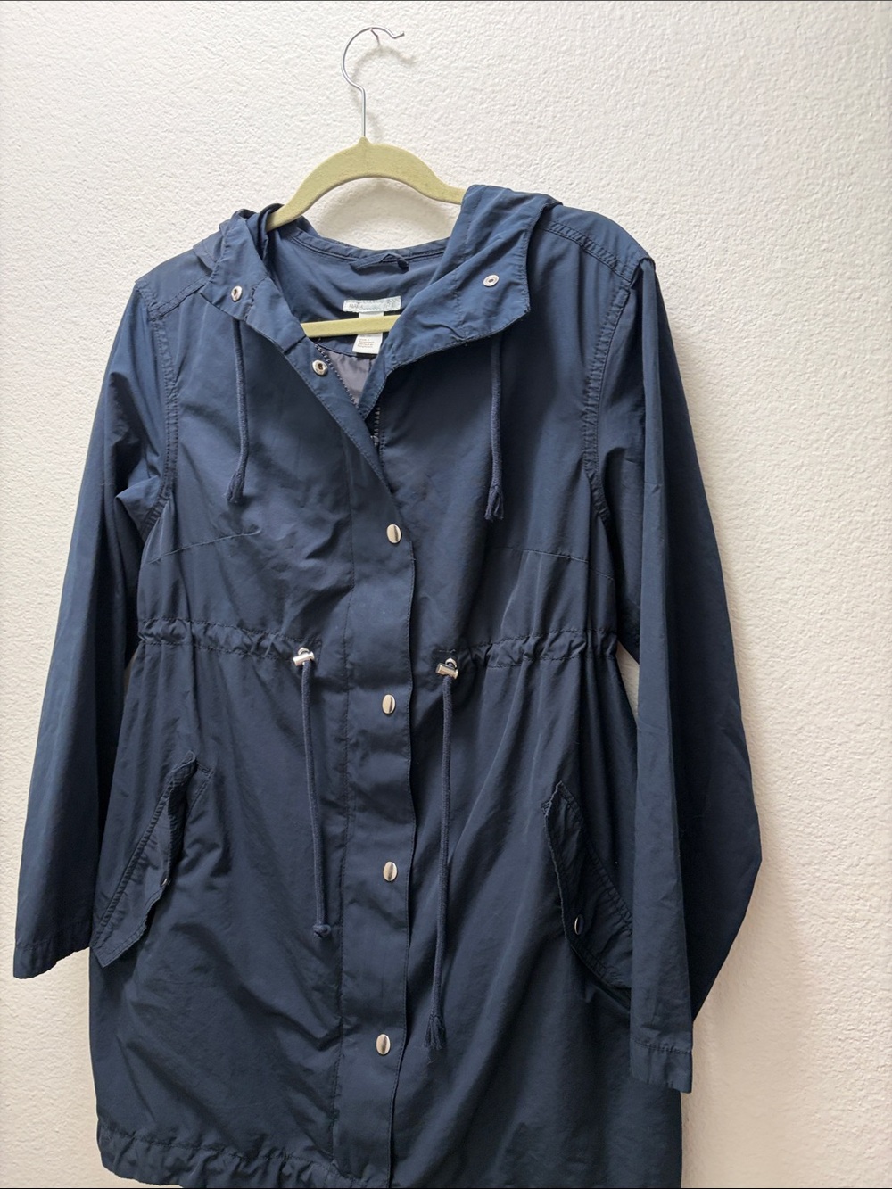 H&M Navy Hooded Trench Coat with Drawstring Waist